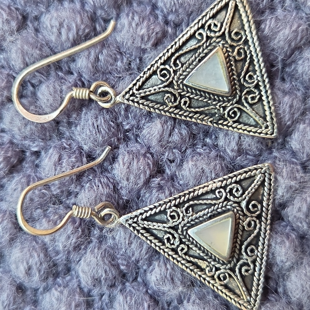 Vintage Silver Triangle Dangle Earrings